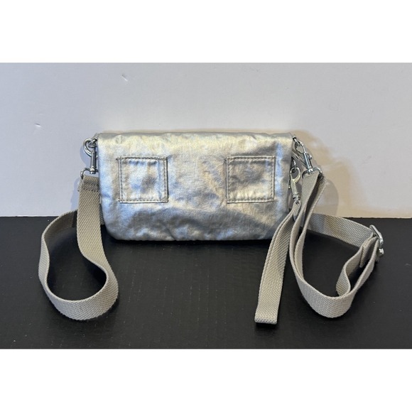 Kipling Lynne Convertible Metallic Silver Crossbody Clutch Wristlet Waist Bag - Picture 5 of 16
